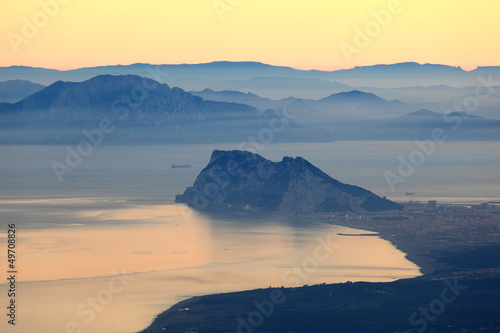 The Rock of Gibraltar and African Coast at sunset photo