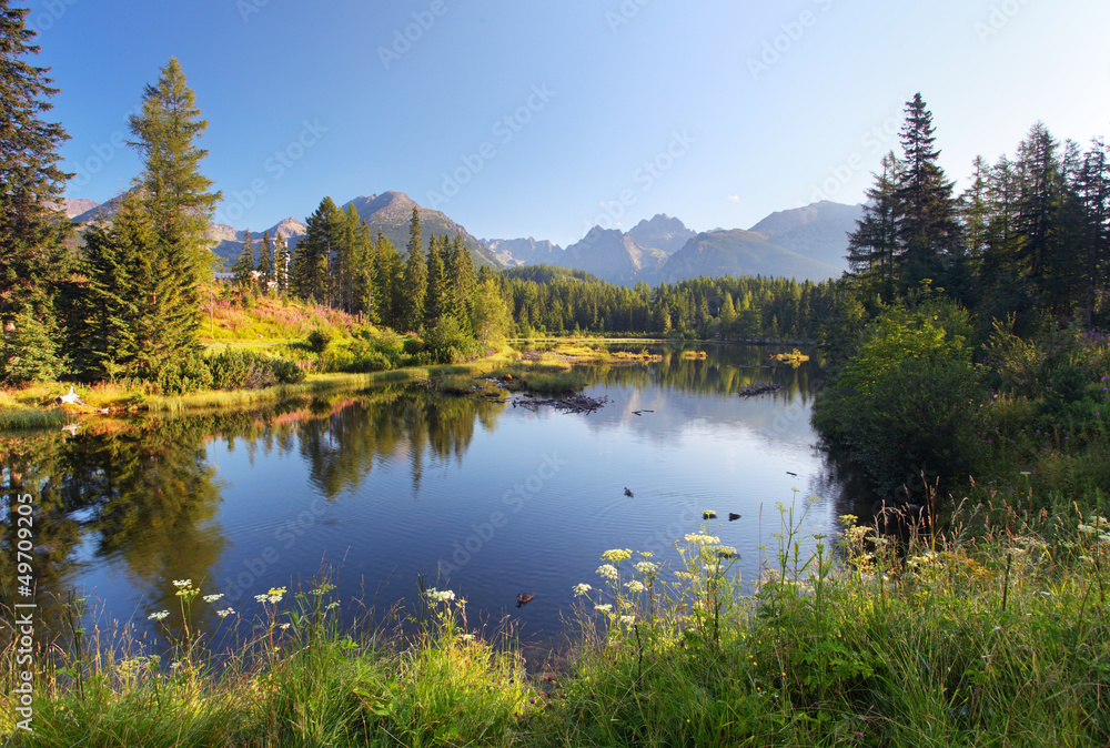 Fototapeta premium Nature mountain scene with beautiful lake in Slovakia Tatra - St