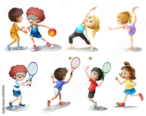 Kids exercising and playing different sports