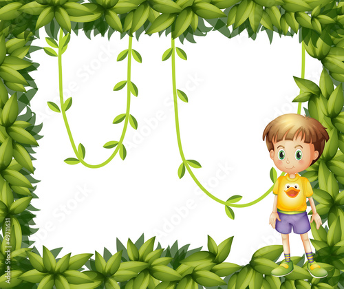 A child on a leafy frame