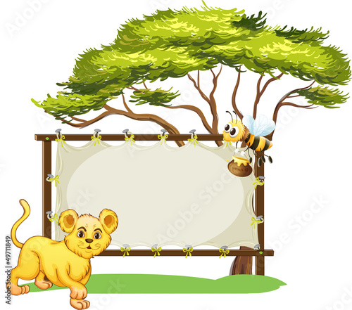 A yellow tiger and a flying bee