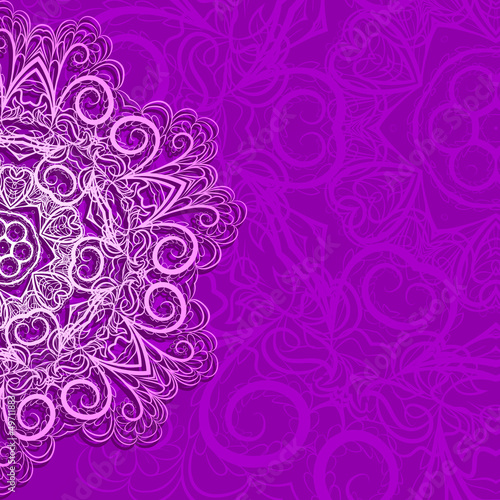 Half of pink snowflake on purple background
