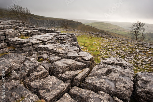 Malham Dale from limestone pavement above Malham Cove in Yorkshi