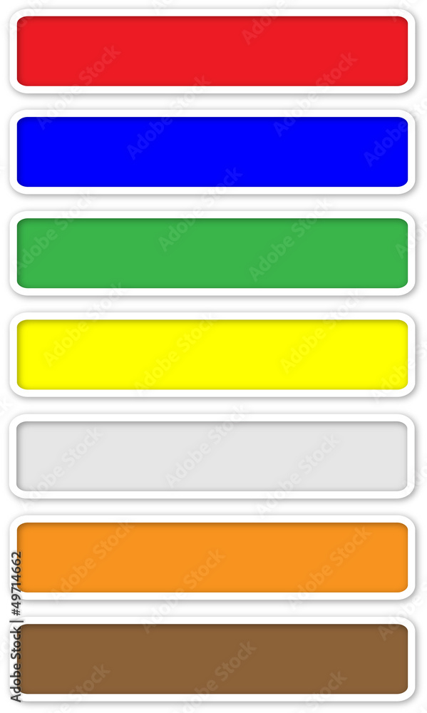 Long color web buttons with white rim on white background. Long color web buttons with white rim on white background.
