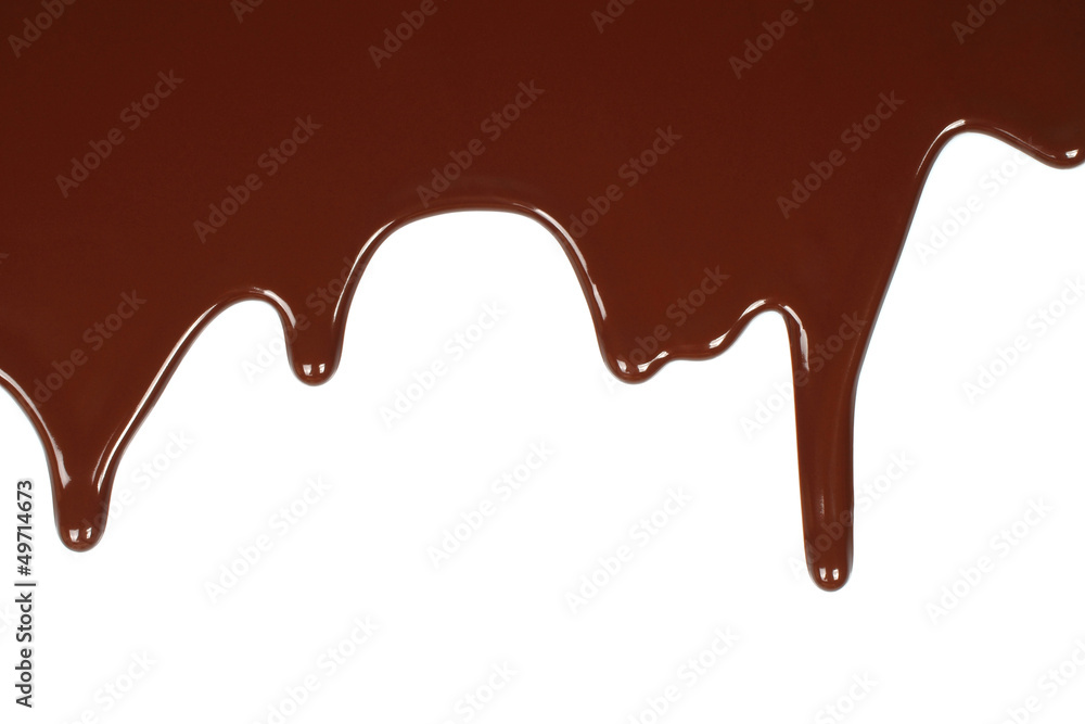 Melted chocolate dripping on white background . Melted chocolate dripping on white background .
