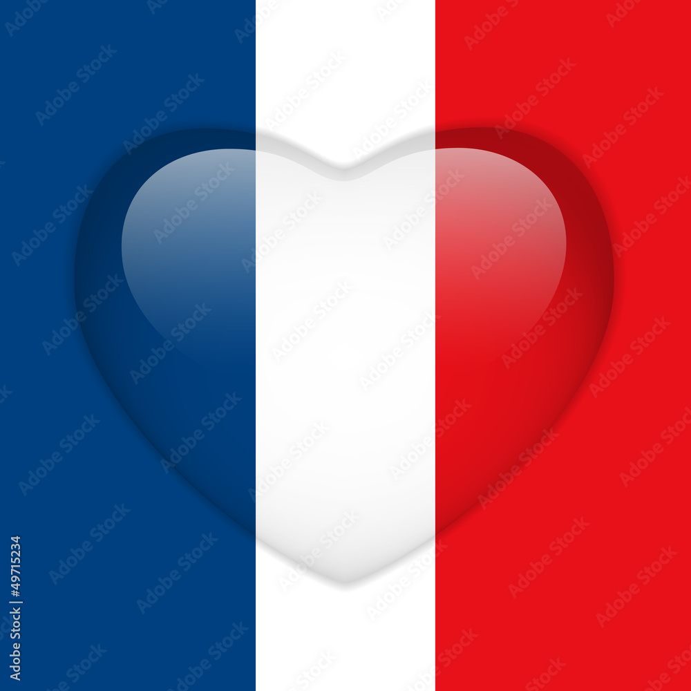 Naklejka premium France Flag Heart Glossy Button