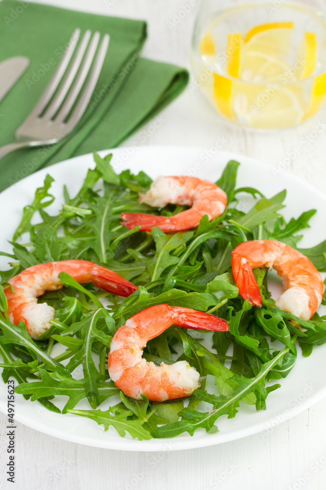 salad with shrimps and water with lemon salad with shrimps and water with lemon