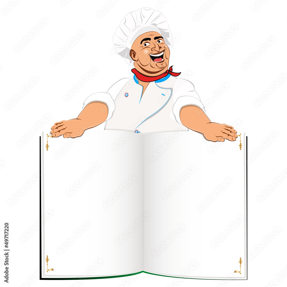 Funny Chef and book menu for Gourmet.Vector