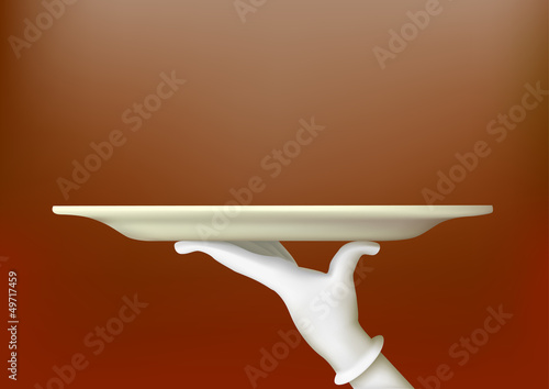Hand in a white glove holding a tray