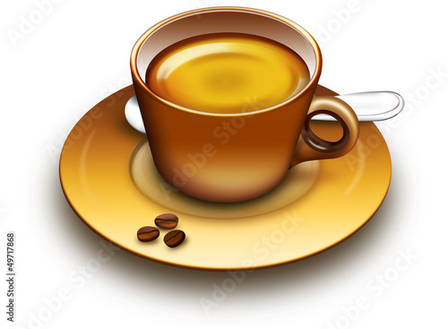 Tasse Kaffee, Mocca mit Kaffeebohnen frisch gebrüht