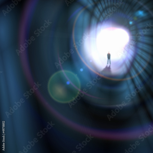 Silhouette of businessman in tunnel
