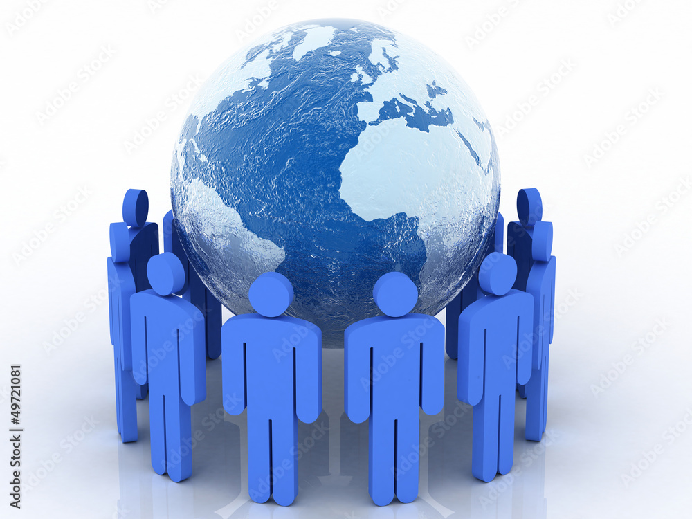 human circle with world globe