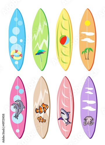 An Illustration Set of Surfboards with Different Designs