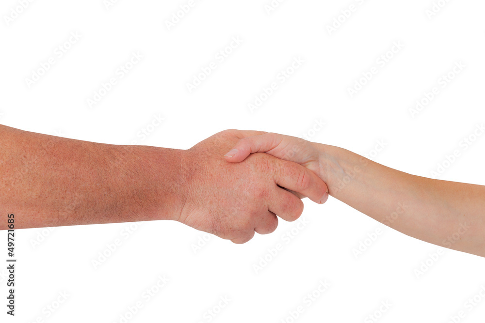 Man and woman shake hands