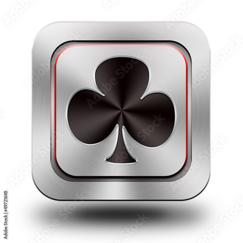 Playing Card, trefl, aluminum glossy icon, button