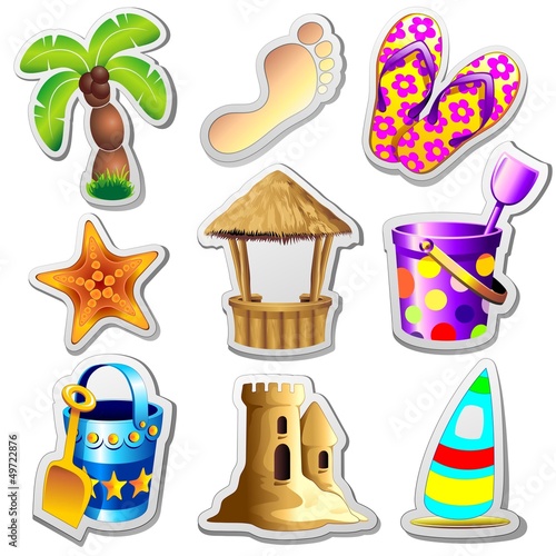 Summer Holidays Stickers-Spiaggia Mare Oggetti etichette