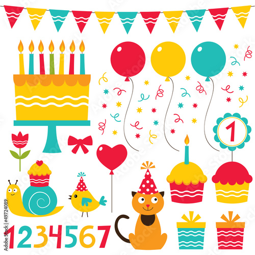 Birthday party design elements set