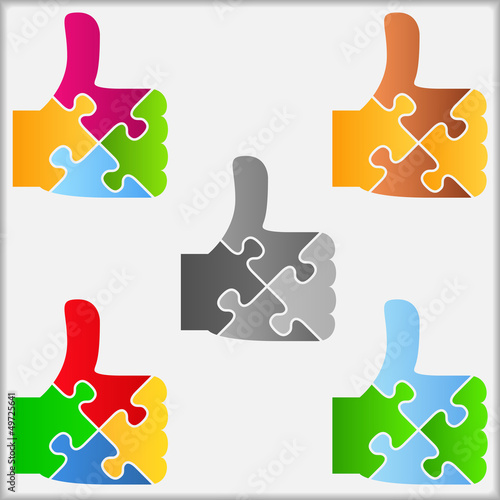 Set of abstract puzzle thumbs up icons
