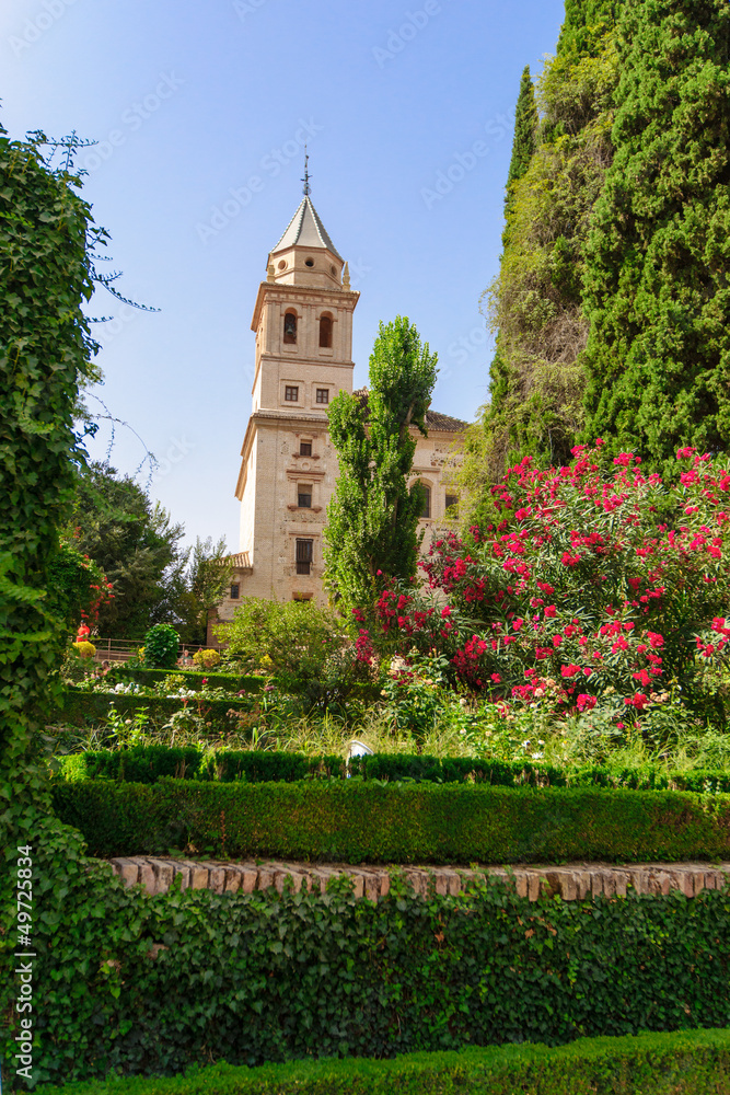 Tower of St. Mary Church, Alhambra of Granada/ Spain. 17th centu