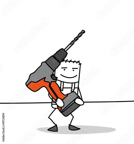 Personnage qui tient une perceuse