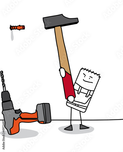 Personnage qui utilise un marteau pour enfoncer une cheville