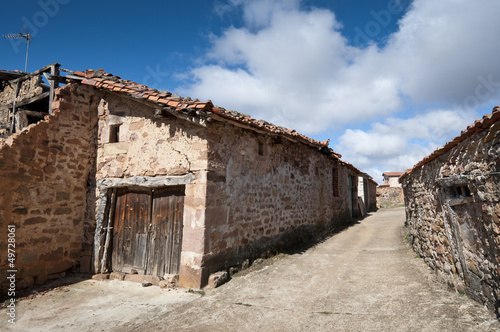 Old stone houses in San Millan de Lara, Burgos Province, Spain.