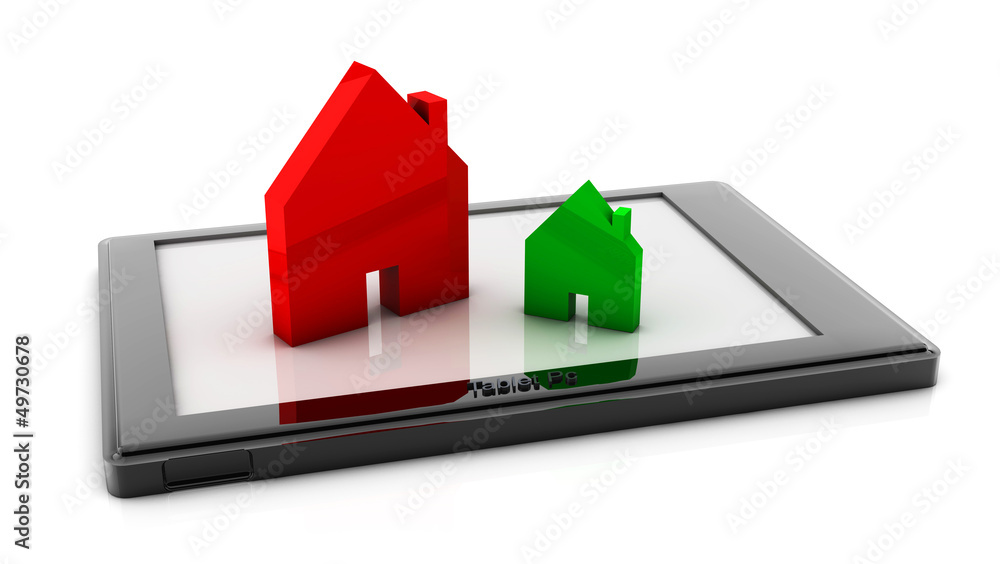 3d Symbols of houses on a tablet 3d Symbols of houses on a tablet