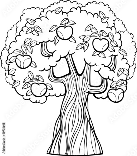 apple tree cartoon for coloring book