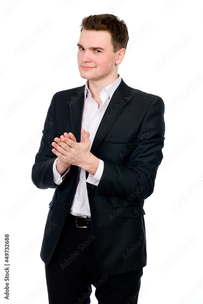 Portrait of cheerful businessman in a suit with his hands joined Portrait of cheerful businessman in a suit with his hands joined