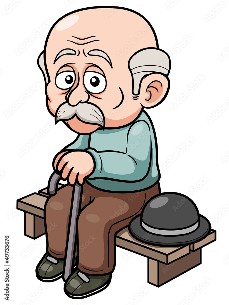 illustration of Cartoon Old man sitting bench