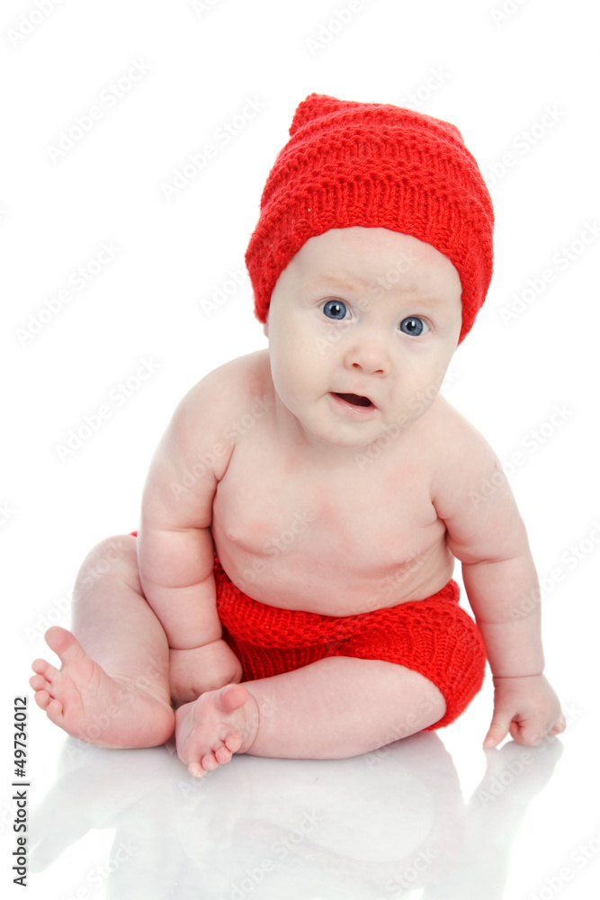 funny baby boy in red hat. isolated on white funny baby boy in red hat. isolated on white