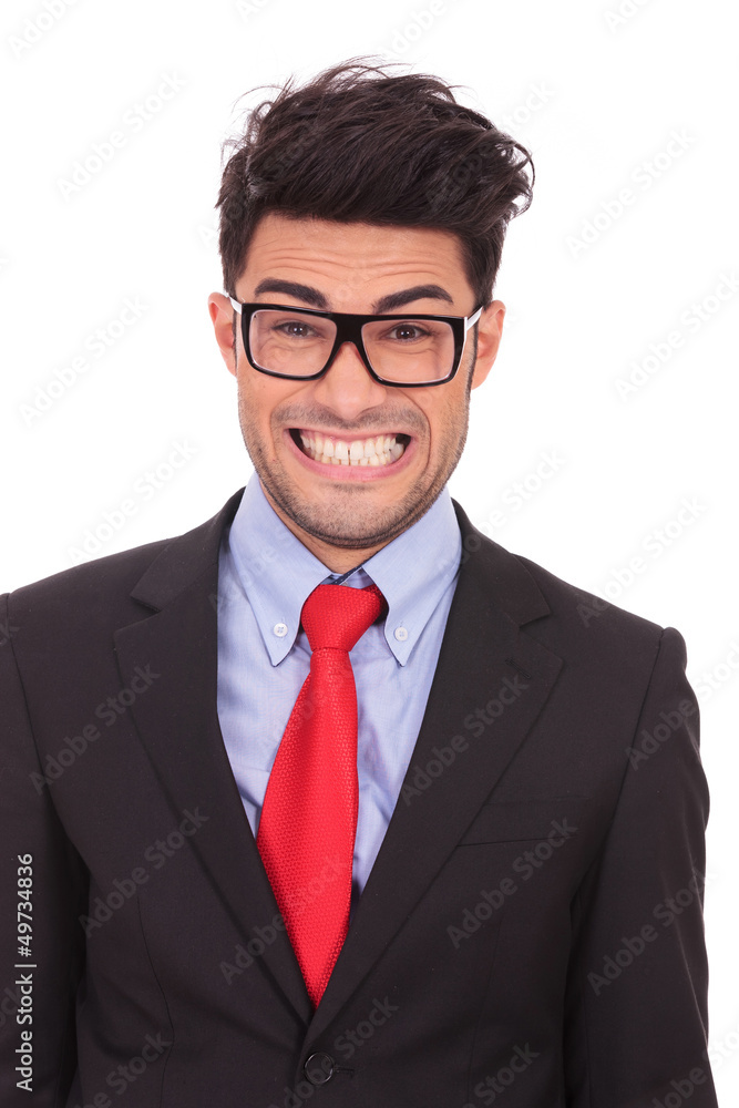 crazy business man shows teeth crazy business man shows teeth