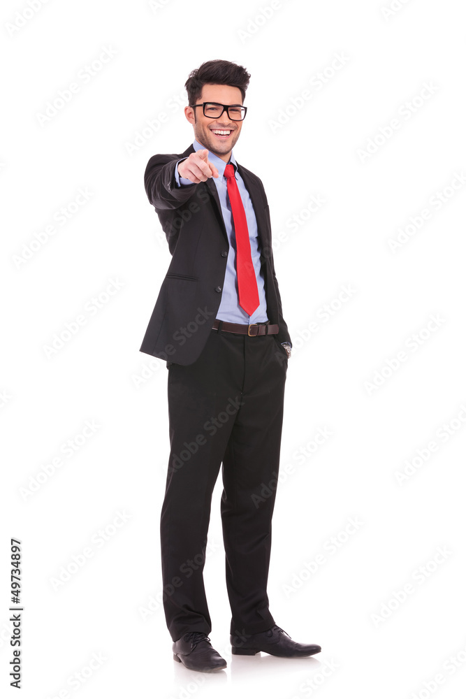 business man pointing & smiling at you business man pointing & smiling at you