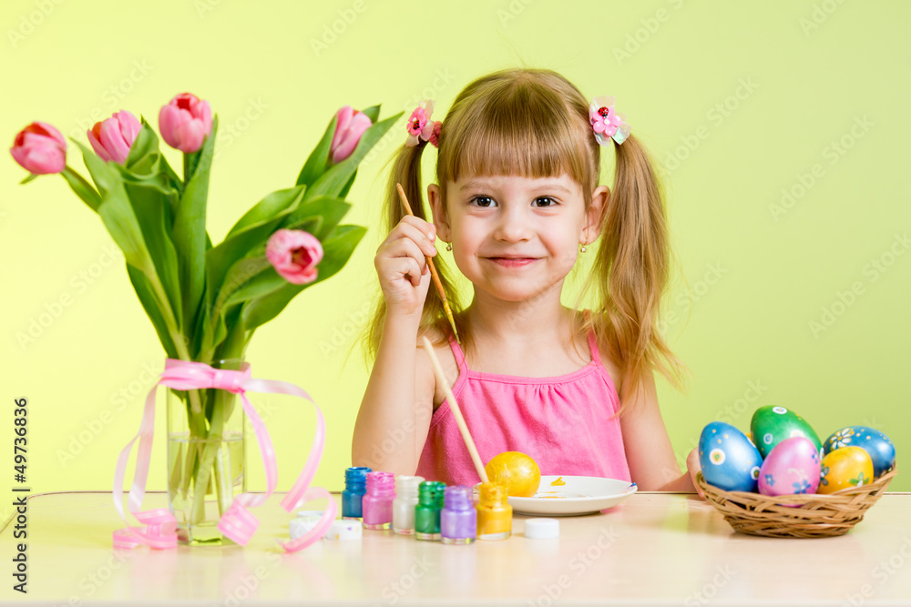 child painting Easter eggs child painting Easter eggs