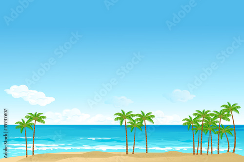 Fototapeta Naklejka Na Ścianę i Meble -  vector illustration of sea beach view with palm tree