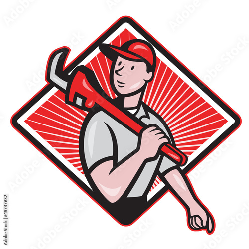 Plumber With Monkey Wrench Cartoon