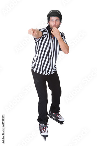 Photography Portrait of hockey judge whistling