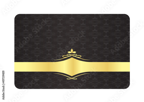 Black Decorative Card with Vintage Pattern and Golden Label