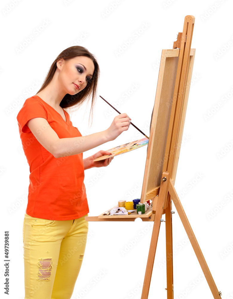 beautiful young woman painter at work, isolated on white beautiful young woman painter at work, isolated on white