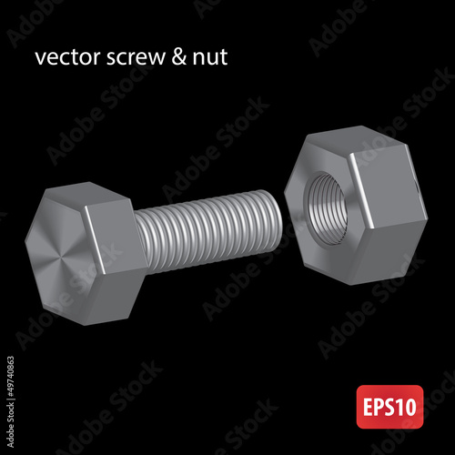 Steel screw and nut. Vector illustration.