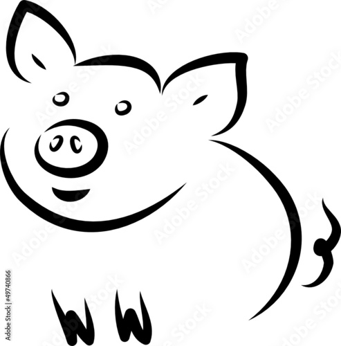 Fröhliches Schwein, Glücksschwein, Fleisch aus artgerechter Tierhaltung, Silhouette - Bio Fleisch - Logo, Symbol des Glücks, Jahr des Schweines, Astrologie, Tattoo