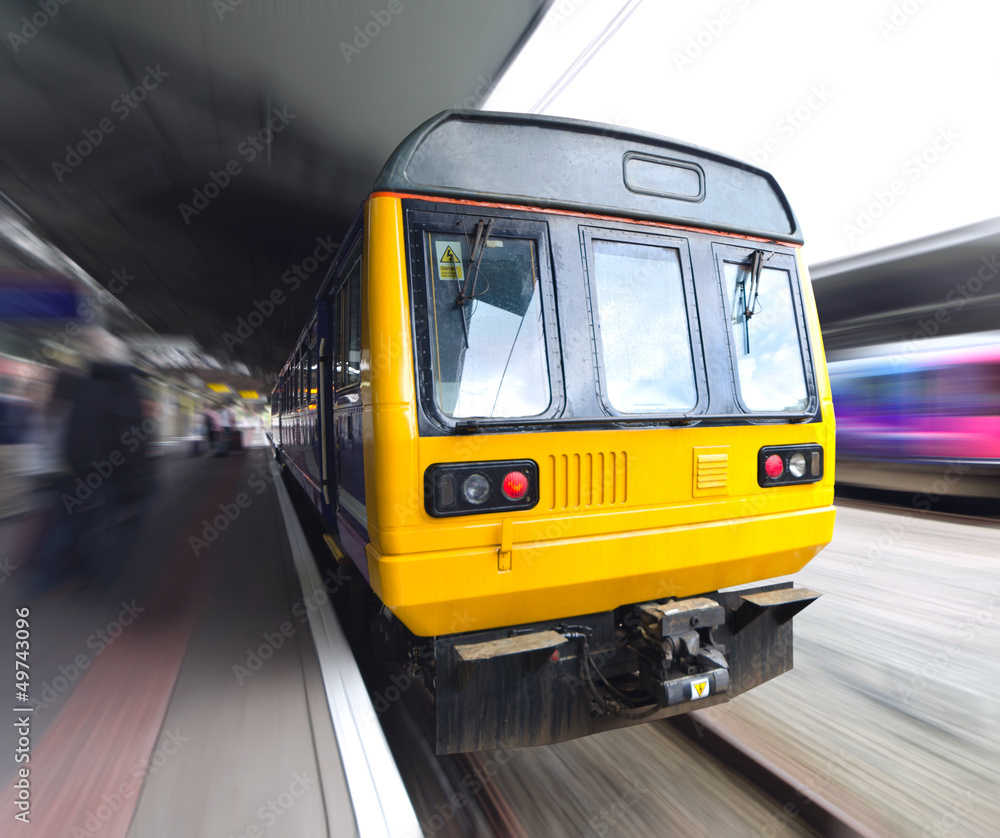 Old Commuter Train with Motion Blur