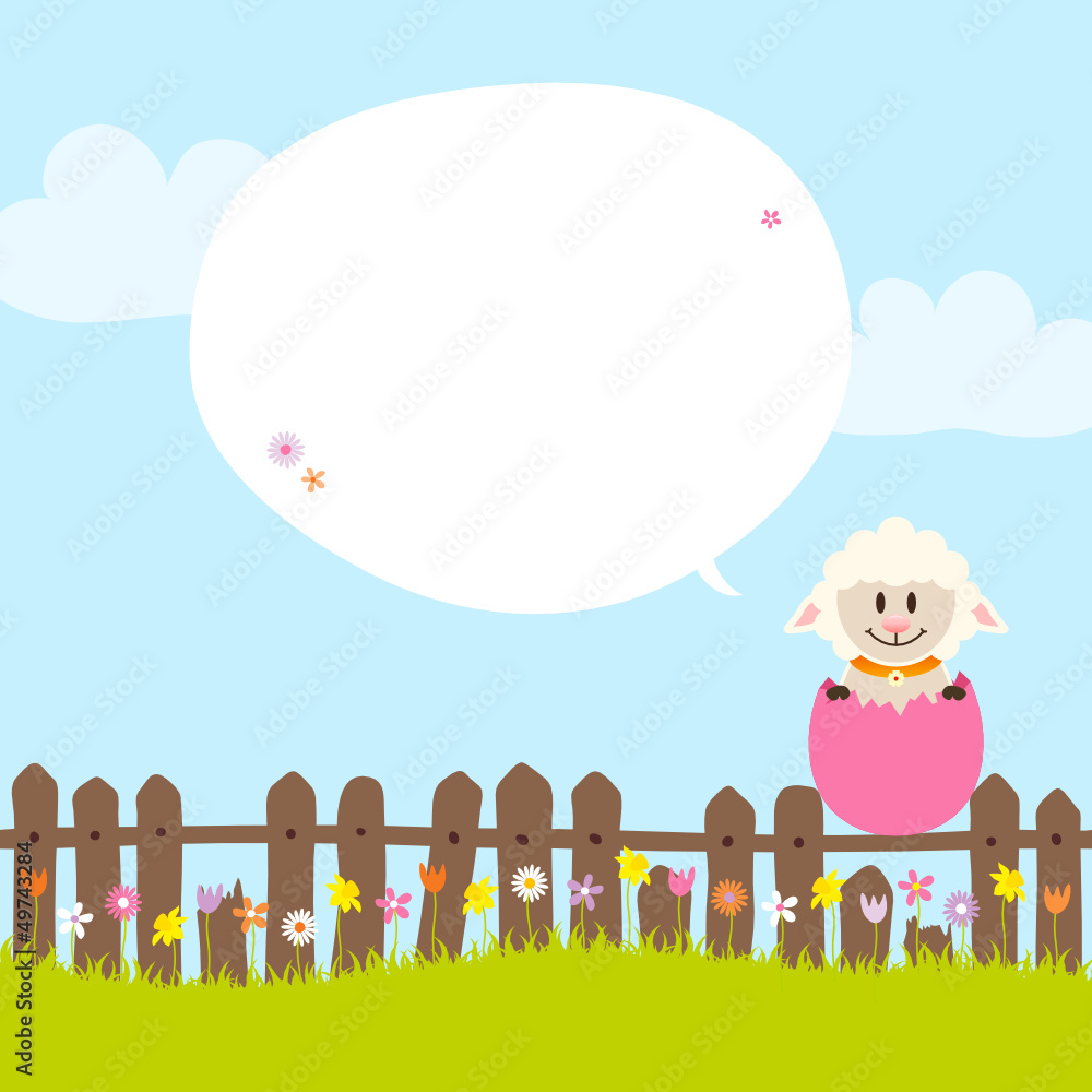 Sheep On Fence In Pink Eggshell Speech Bubble Sheep On Fence In Pink Eggshell Speech Bubble