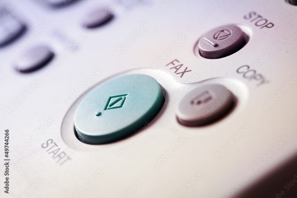 Office life, fax, copy machine, start button close up Office life, fax, copy machine, start button close up