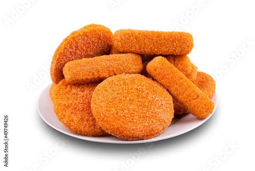 Fish fingers and fishcake burgers on a plate