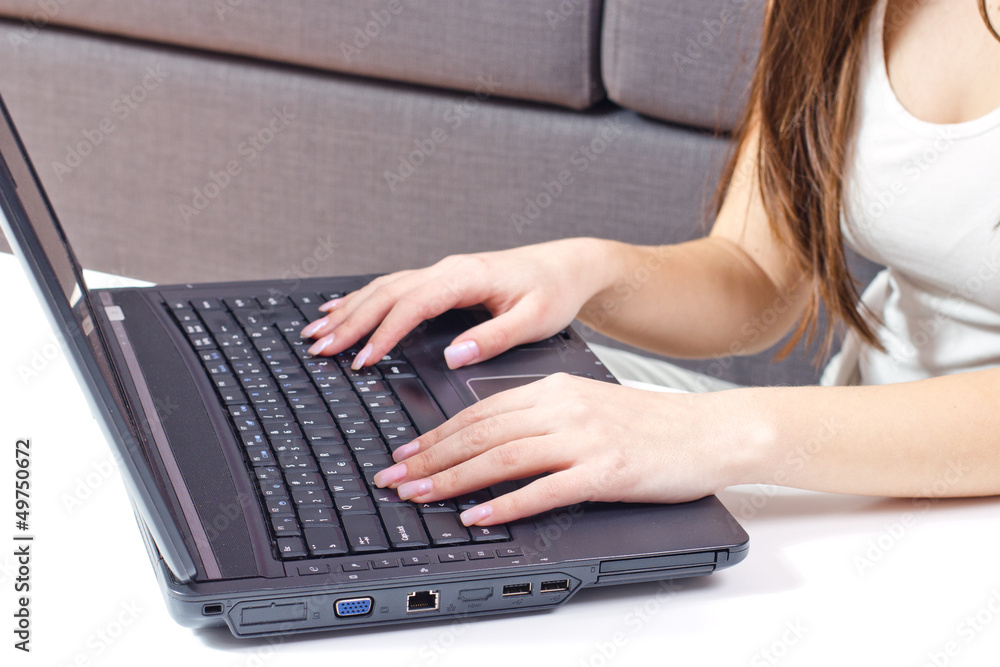 Closeup of woman hands using laptop Closeup of woman hands using laptop