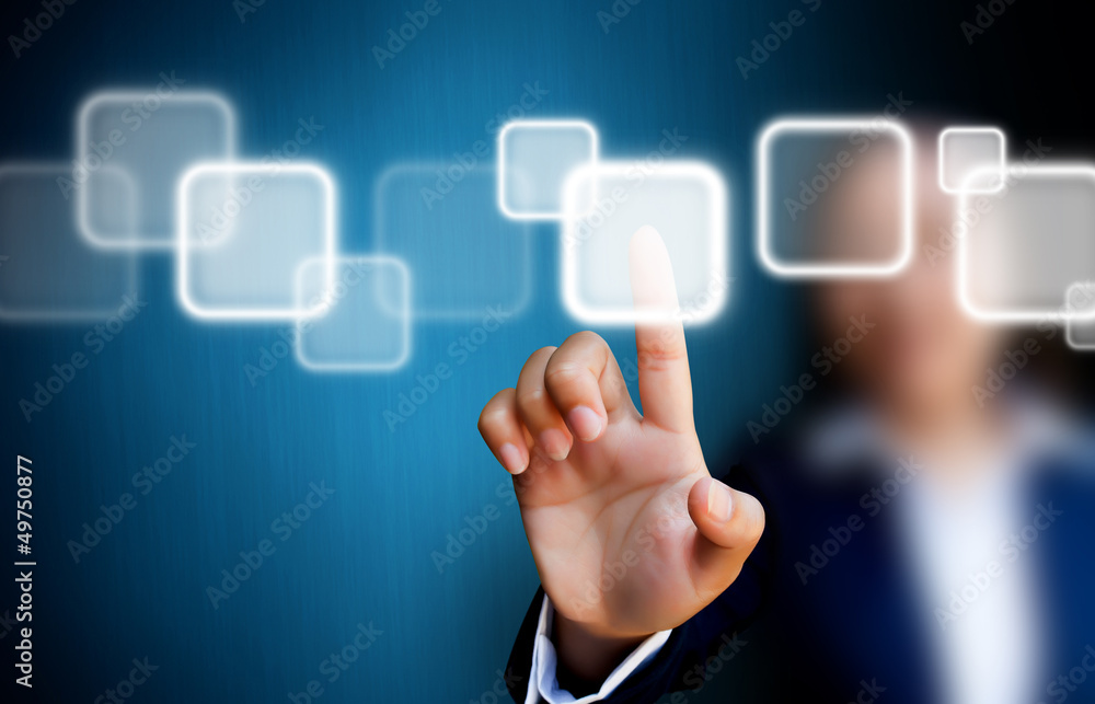 hand of business women pushing a button on a touch screen interf hand of business women pushing a button on a touch screen interf