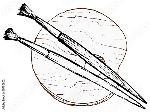 hand drawn, vector, cartoon image of artistic palette