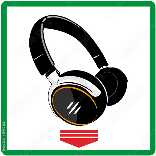 Headphones on white background. Music button.