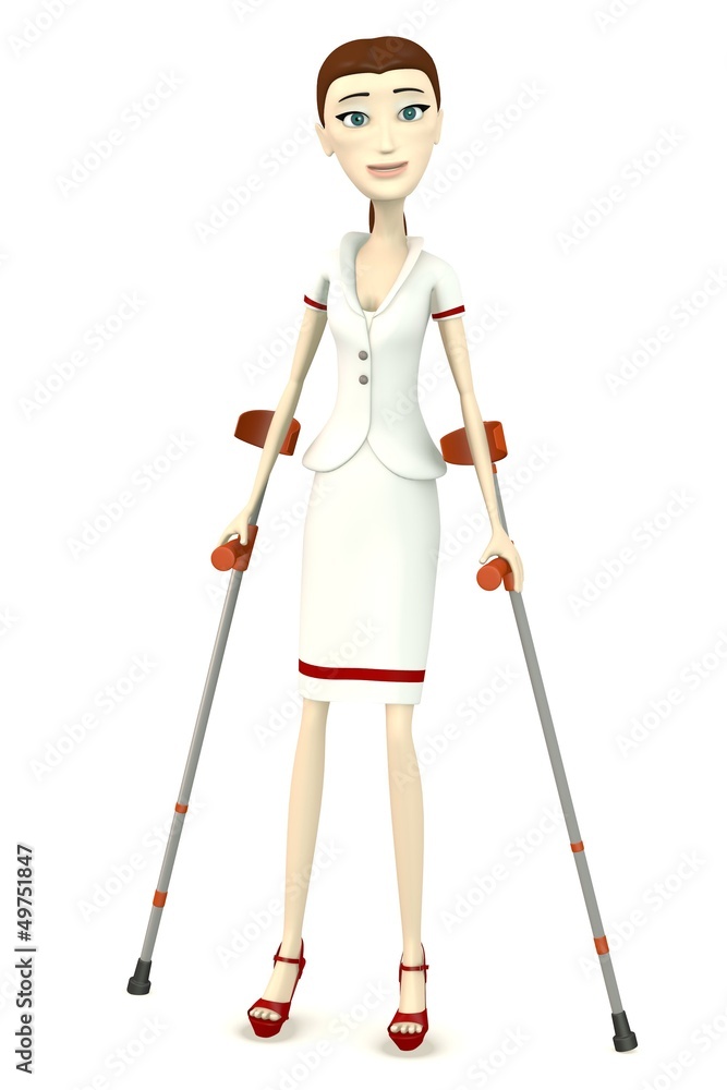 3d render of cartoon character with crutches 3d render of cartoon character with crutches